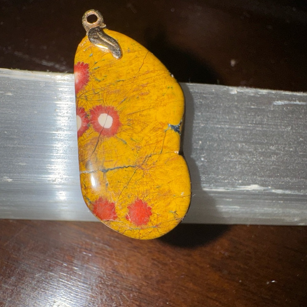 One of a kind jasper stone pendant with antique finding.